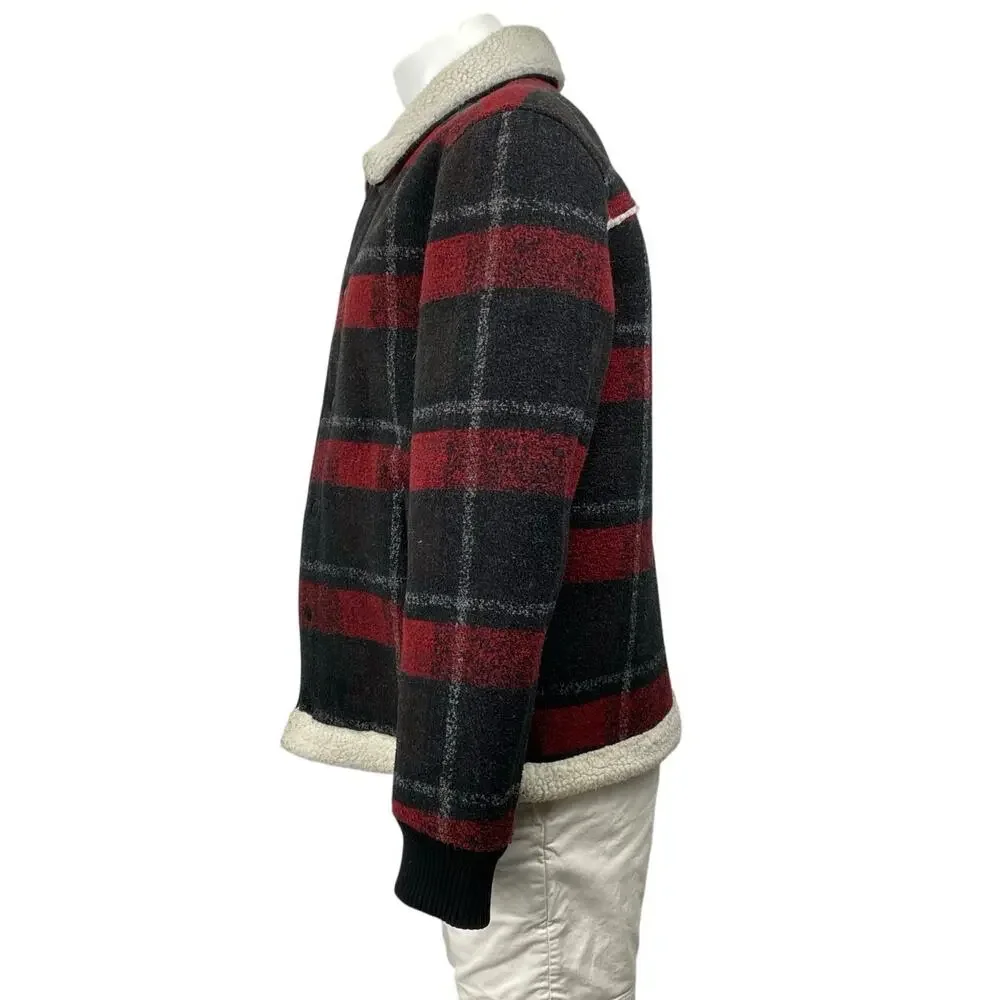 Calvin Klein Jeans Men's Plaid Fleece-Lined Snap Long Sleeve Chore Jacket Size M